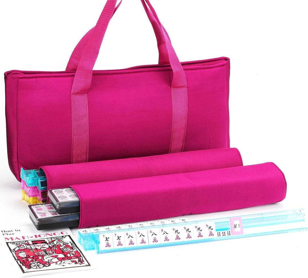 American Mahjong Game Set 166 White Tiles Red Quilted Traveler Carrying Bag
