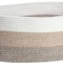 Optish 40L Extra Large Dog Toy Basket, 20" x 14" x 9" XL Toy Storage Box and Bin with Handles, Woven Cotton Rope Foldable Basket for Blankets, Living Room, Bedroom, Home Decor, White & Brown