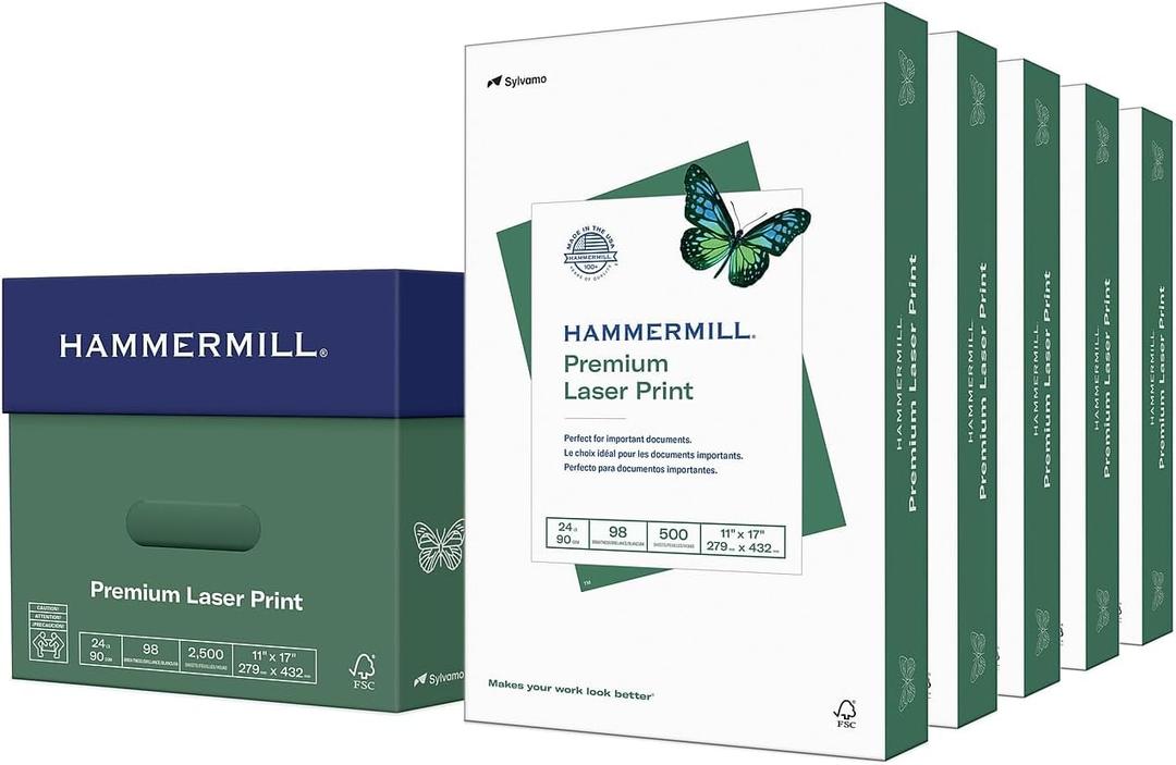 Hammermill Printer Paper, Premium Laser Print 24 lb, 11 x 17-98 Bright, Made in the USA, 104620C - 5 Ream (2,500 Sheets)