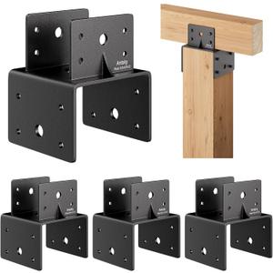 6x6 Post Anchor Connector (4 Pack), Stainless Steel Post Caps Tie Bracket for 6x6 and 4x6 Wood Posts, Beam Anchor Connector, Post Base Bracket for Supporting Wood Beams, Black