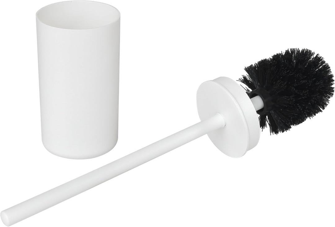 Toilet Brush and Holder Set, Slim Plastic Bathroom Cleaning Tool with Canister, White