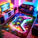 3x5 ft Neon Gaming Area Rug for Boys Room, Colorful Game Controller Carpet for Gamer Room Decor, Low Pile Non-Slip Video Game Rug for Teens Playroom or Game Zone - 02