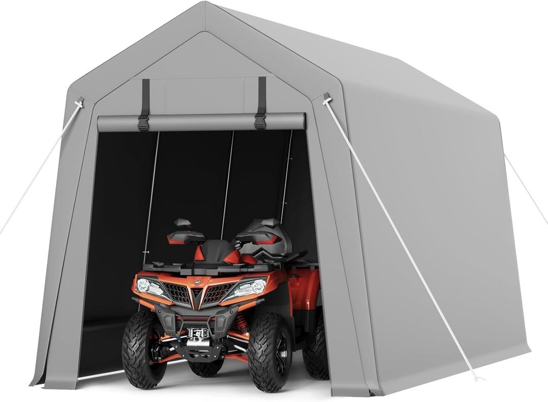 10 x 15 ft Portable Carport, Storage Shed with Heavy Duty Waterproof Tarp & 2 Roll-Up Zipper Doors, Ideal Tent for Motorcycles, Bikes, Garden Tools, and Firewood
