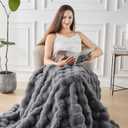 NORD ECO Luxury 1000GSM Faux Rabbit Fur Throw Blanket, Super Heavy Warm Cozy Blankets for Couch Bed Sofa, Bubble Plush Fuzzy Elegant Soft Reversible Mink Blanket for Living Room Bedroom, Grey