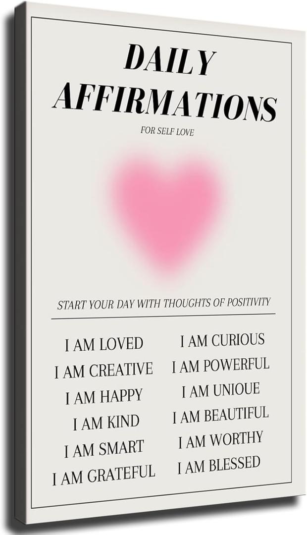 Daily Affirmations for Women Wall Art, Positive Quotes Wall Decor, Inspirational Canvas Framed Wall Art Ready to Hang for Home Office Wall Decor