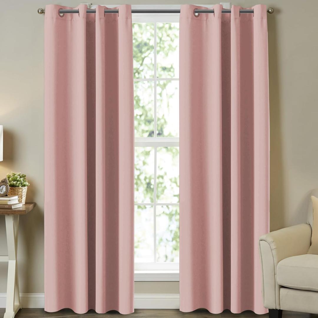Turquoize Baby Pink Blackout Curtains for Girls Bedroom 108 Inch Window Treatment Curtains Energy Saving Thermal Insulated Grommet Curtains/Drapes for Living Room, 2 Panels, 52" W x 108" L, Baby Pink