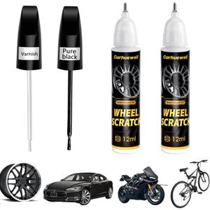 Gloss Black Rim Touch Up Paint, Car Wheel Scratch Repair Paint Pen Curb Rash Scuff Fix Kit with Varnish Clear Coat Pen Accurate Color Easy to Use(Gloss Black Varnish)