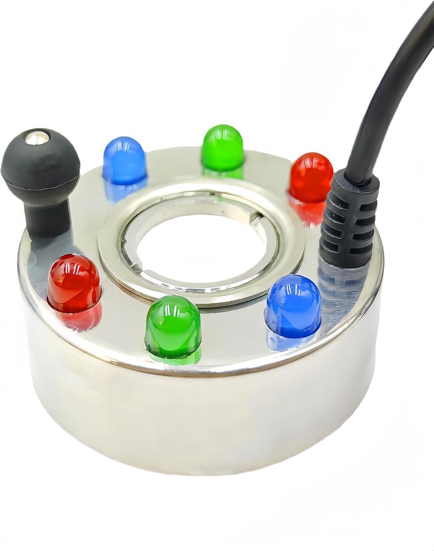 Halloween Party Mist Maker,Ultrasonic Water Pond Fountain Fogger 12 LED Red Yellow and Blue Light Flashes Aluminum Atomizer Air Humidifier for and Rockery Fish Tank Vase Birdbath Deco