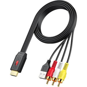 Neoteck RCA to HDMI Converter 150cm/5ft AV to HDMI Cable Supports 16:9/4:3 Conversion Built-in AV Cable for Vintage Movies or Life Videos Plug and Play Widely Used in DVD VCR Player-Male RCA Input