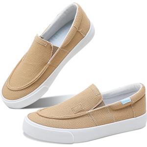 Obtaom Slip On Shoes Canvas Slip On Sneakers Comfy Arch Support Loafers Casual Canvas Fashion Sneaker(Tan,10 Women/8 Men)