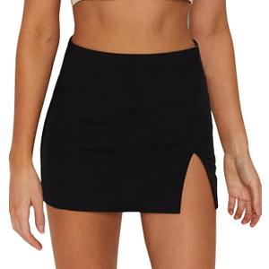 Womens Black Mini Skirt High Waist High Slit Sexy Bodycon Mini Skirt 0290 (Black, S)