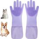 ROBATUN Dog Washing Gloves & Hair Remover for Cats and Dogs,Dog Bath Gloves with Extended Length,Comfortable Dog Bath Gloves for Gentle Bathing Efficient, Multifunctional Silicone Pet Gloves(Purple