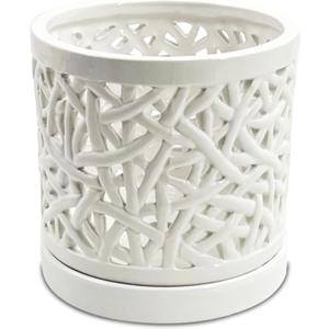 Large Ceramic Orchid Pot with Holes, 6 Inches Wide, for Indoors or Outdoors with Woven String Cut Out Design, Orchid Planters, Orchid Gifts (String Cut Out Design)