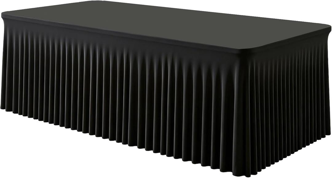Black Rectangle Spandex Tablecloth, Fitted Stretch Table Cover for 6FT Rectangular Tables, Wrinkle-Free Elastic Table Skirt for Wedding Party Banquet Birthday Buffet Event Restaurant Decor (6 Feet - 1 Pack)