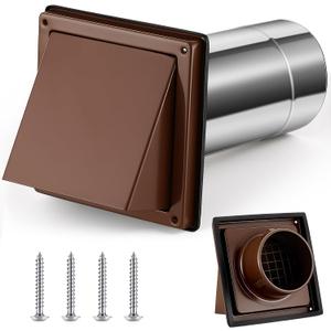 Gisafai 4" Outside Dryer Vent Cover for Exterior Walls Exhaust Vent Cap with Removable Extension Pipe Stainless Steel Hood Cushioned Non Return Flap with Sealing Gasket Grille Screen (Brown)