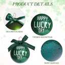 WDS WONDROUS 12-Piece St Patricks Day Ornaments Set, 4 Designs Green Glitter Glass Ball Decorations with Ribbon Bow for Christmas Tree Home Party Spring Decor, Irish Lucky Holiday (Green and White)