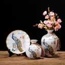 Peacock Ceramic Vase Set of 3 (9.8" Tall) - American Country Vintage Rustic Farmhouse Flower Arrangement Ornament, Versatile Home Decor for Living Room, Bedroom, Entryway, Bookshelf