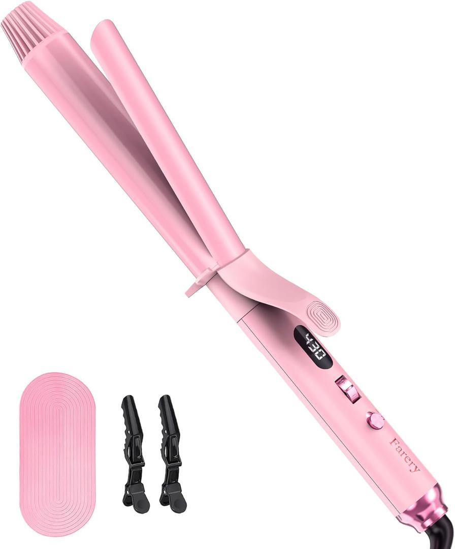 Long Barrel Curling Iron 1 1/4 inch, 1.25 Inch Curling Iron for Thin Hair, Infused Argan Oil & Keratin, 11 Adjustable Temp, Include Clips & Silicone Pad, Pink (1 1/4 Inch, Pink)