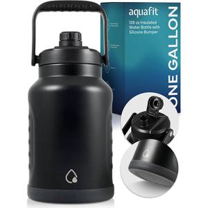 AQUAFIT 1 Gallon Insulated Water Bottle (Cold for 48 Hrs) - BPA Free & Leak Proof - 128oz Stainless Steel Jug - Big Water Bottle with Handle for Gym, Hiking, Camping & Travel