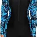 Halcurt Women's Boyleg One Piece Rash Guard with Built in Bra Zip Front UPF50+ Long Sleeve Full Body Surfing Swimsuit (Medium, Black/Green Palm Leaves)