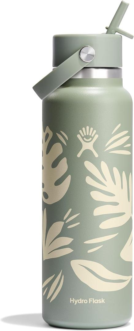 Hydro Flask 40 Oz Wide Flex Straw Cap Bottle - Insulated Stainless Steel - Wide Straw Lid, Non Spill, Leakproof in Botanical Bliss Agave
