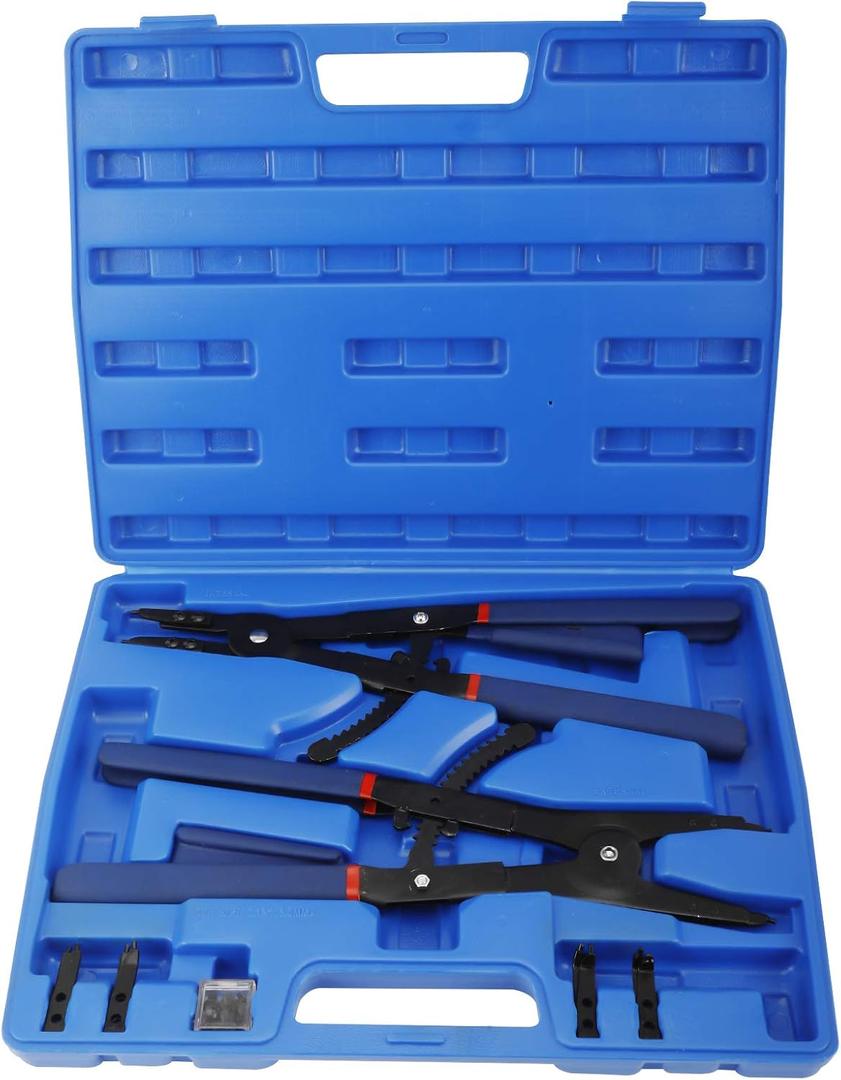 2 Pcs 16" Snap Ring External and Internal Pliers Set,Circlip Pliers with Straight and Angled Jaws (Straight, 45°, 90° Tips) Heavy Duty