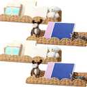 Pinkunn 4 Pcs Nursery Book Shelves 15.8 Inch Rattan Scalloped Floating Bookshelves Wicker Boho Book Shelf for Wall Mounted Decor Nursery Rooms Hanging (Classic)