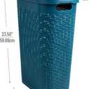Mind Reader Slim Laundry Hamper with Lid, 40L Clothes Basket, Narrow Tapered Design with Ventilated Cutout Pattern, Plastic, Set of 2, Blue