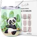 NymphFable 12oz Panda Gifts Wine Tumbler with Lid and Straw Insulated Stainless Steel Panda Cups