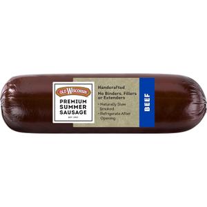 Old Wisconsin Premium Summer Sausage, 100% Natural Meat, Charcuterie, Ready to Eat, High Protein, Low Carb, Keto, Gluten Free, Beef Flavor, 8 Ounce (EXP 08/13/26)