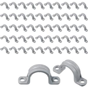 Demissle PVC Conduit Clamp 2 Hole Straps Heavy Duty Grey Plastic Conduit Strap U Clip Mounting Bracket for Cables(50 Pcs,1 Inch)