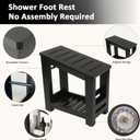 Bamboo Shower Foot Rest Stool for Shaving Legs & Pedicure, Non-Slip Bathroom Foot Step with Storage Pocket, Solid & Water-Resistant,Natural (Black)