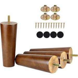 6 Inch Wood Furniture Legs Set of 4 Replacement Feet for Cabinet Couch Chair Sofa Legs Mid Century Predrilled M8 Bolt with Mounting Nuts and Screws