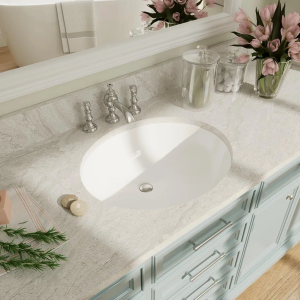 DeerValley DV-1U305 Symmetry 19" X 16" Large Oval Ceramic Undermount Bathroom Sink With Overflow Hole