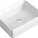 KES Rectangular Bathroom Vessel Sink White 19x15 Inches Rectangle Above Counter Countertop Porcelain Ceramic Vanity Sink, BVS110