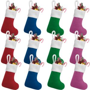 LinaGarten 12Pack Mini Christmas Stockings 7" Traditional Xmas Stocking for Family Holiday Party Decor and Xmas Tree Fireplace Merry Christmas Ornament Gifts(Multi-Mini)