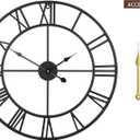 LEIKE Large Wall Clock, 24" Completely Silent, Non Ticking, Battery-Operated,Rustic Round Modern Metal Wall Clock Decor for Living Room, Bedroom and Kitchen, (60cm, Black-Roman Number)