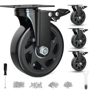 6 Inch Caster Wheels Heavy Duty Casters with Brake, Casters Set of 3 Loading 3000 Lbs, Locking Industrial Swivel Top Plate Casters Wheels for Furniture and Workbench Cart(Two Hardware Kits Included)