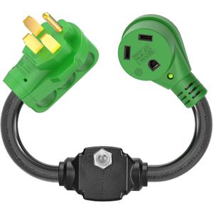 RVGUARD Overload Protector 50 Amp to 30 Amp RV Adapter Cord with Circuit Breaker, NEMA 14-50P to NEMA TT-30R Electrical Power Adapter with LED Power Indicator, 18 Inch, Green, ETL Listed