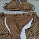 SOLY HUX Women's 3 Piece Swimsuits Plus Size Halter Triangle Tie Side Bikini Sets Bathing Suit with Beach Skirt (XX-Large Plus, Pure Coffee Brown)