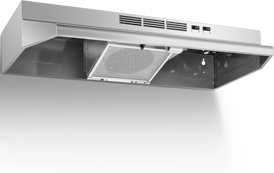 Tieasy 36 inch Under Cabinet Range Hood, 400 CFM Convertible Vent Hood (Ducted/Ductless), 2-Speed Exhaust Fan with Rocker Switch Control, Stainless Steel, Multiple Venting Options for Kitchen Stove