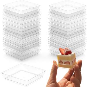 Bluesky Trading MiniWare Clear Plastic Square Plate(Pack Of 50)- 2" x 2" x .5" -Elegant Design, Perfect Party Essentials Of Appetizers, Desserts & Small Bites For Parties, Receptions & Catering Events