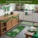 Breling St. Patrick's Day Kitchen Mats Set of 2, Lucky Green Plaid Clover Shamrock Kitchen Rugs Diatomaceous Soft Floor Absorbent Non-slip for Home Anniversary Wedding Party Decor 17x29 and 17x47 Inch