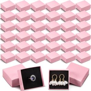 Landical 100 Pcs Jewelry Ring Gift Box 2'' x 2'' x 1'' Small Cardboard Earring Ring Gift Box with Velvet and Sponge Liner Pendant Case Bulk for Necklace Bracelet Earring Display Wedding (Pink)