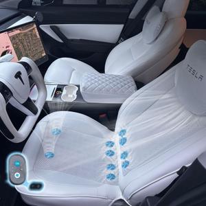 Car Cooling Seat Cover for Tesla Model 3/Y, 12V 3 Speed Control Ventilated Seat Cushion, Car Seat Cooling Pad for Tesla Model 3/Y 2016-2024 (White-Main & Co-Pilot)