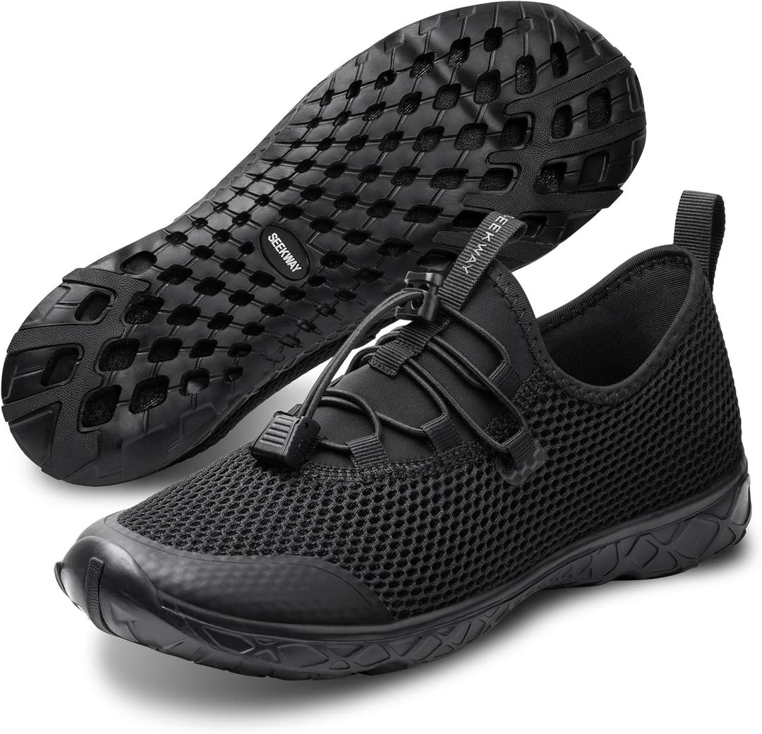 SEEKWAY Mens Womens Water Shoes Quick Dry Aqua Shoes Barefoot for Beach Surf Hiking Pool Water Sports (11.5 Women/10 Men, 1u-all Black)