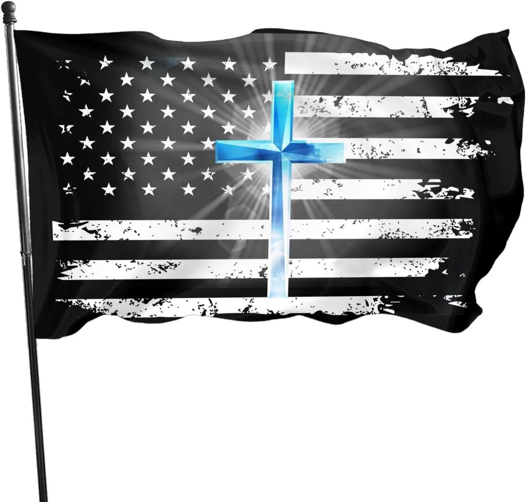 American Jesus Cross Flag 3x5 Ft Outdoor Indoor With Grommet Garden Yard Banner Decorative Sign (One Size)