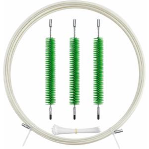 Poultry Water Line Cleaning Tool | 15ft rigid rod, 3 replaceable nylon brush heads for 0.7-1.2in pipes, scrubs algae/slime, no disassembly, with 100 cable ties