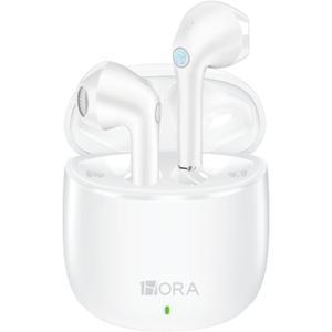 1 Hora Wireless Earbuds Bluetooth 5.3 Headphones Deep Bass in-Ear Earphones Premium Sound with Mic Charging Case for iPhone, Tablet, Android Smartphone Laptop Sports (White)