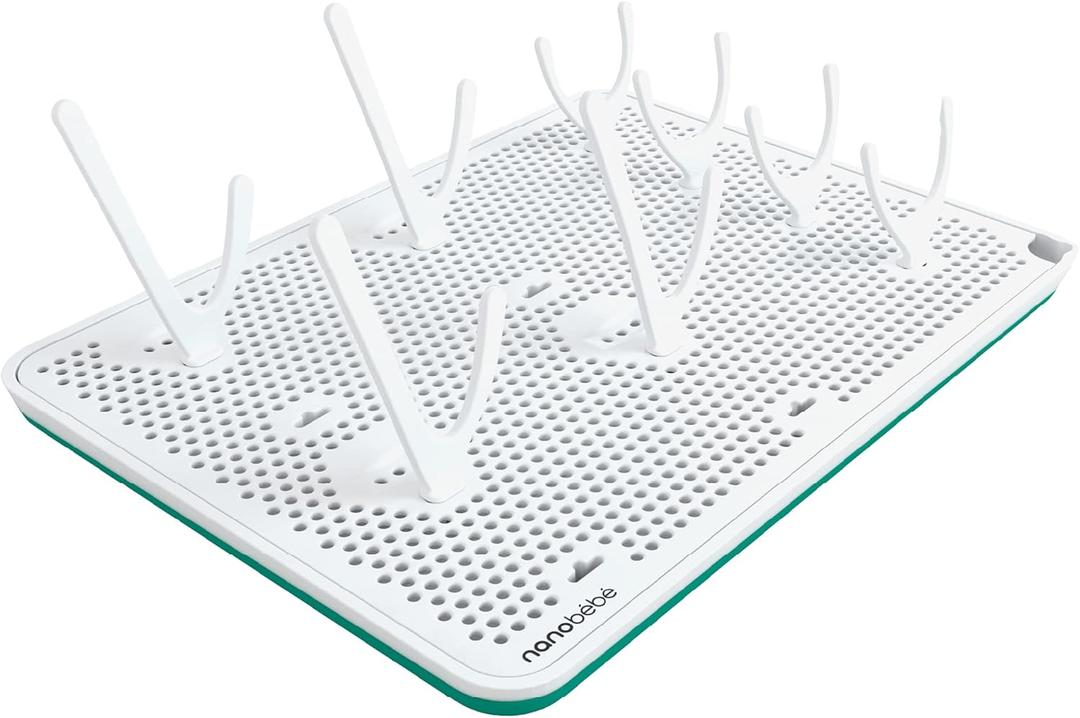 Nanobebe Slim Drying Rack  Adjustable Baby Bottle Drying Mat with Built in Drainer & 8 Moveable Pegs  Easily Dry & Store Breastfeeding Essentials Anywhere with Travel Bottle Drying Rack